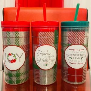 🎄3 Piece Christmas Glitter Tumblers, 16 oz, Assorted (Set of 3)